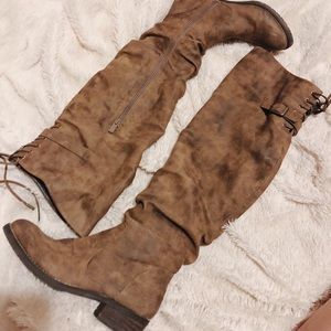 Brown lace up Over the knee boots size 8.5